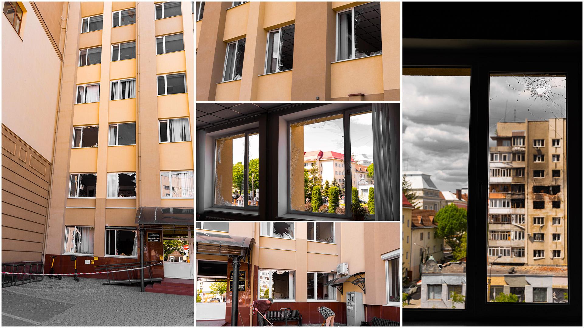 During an attack by russian forces on Ivano-Frankivsk, the blast wave caused damage to King Danylo University